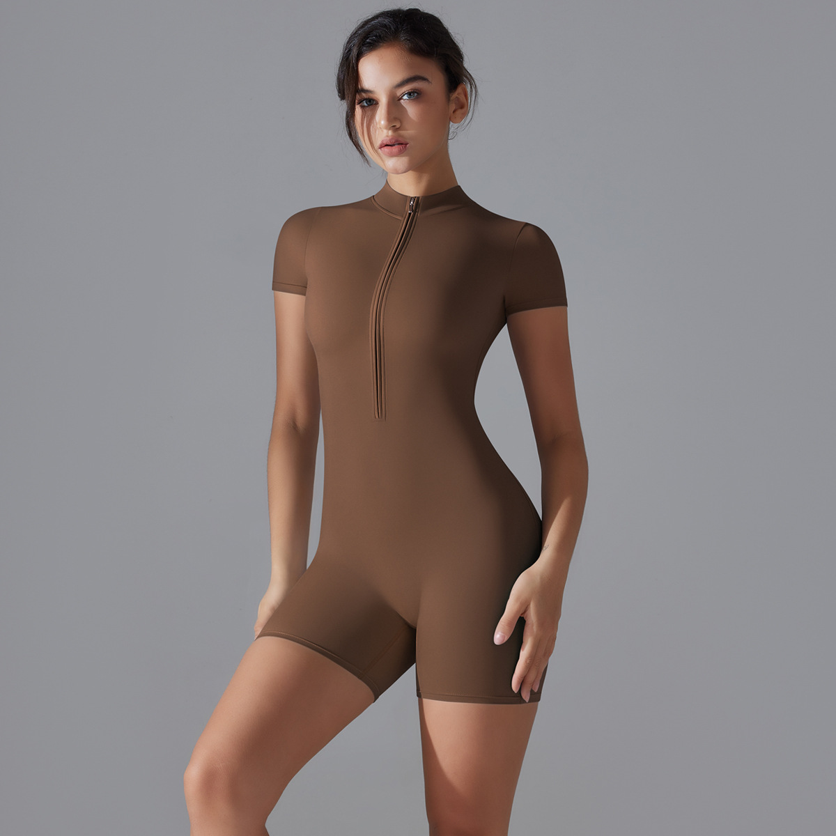 Womens Yoga Athletic Bodysuit High Neck Performance Activewear